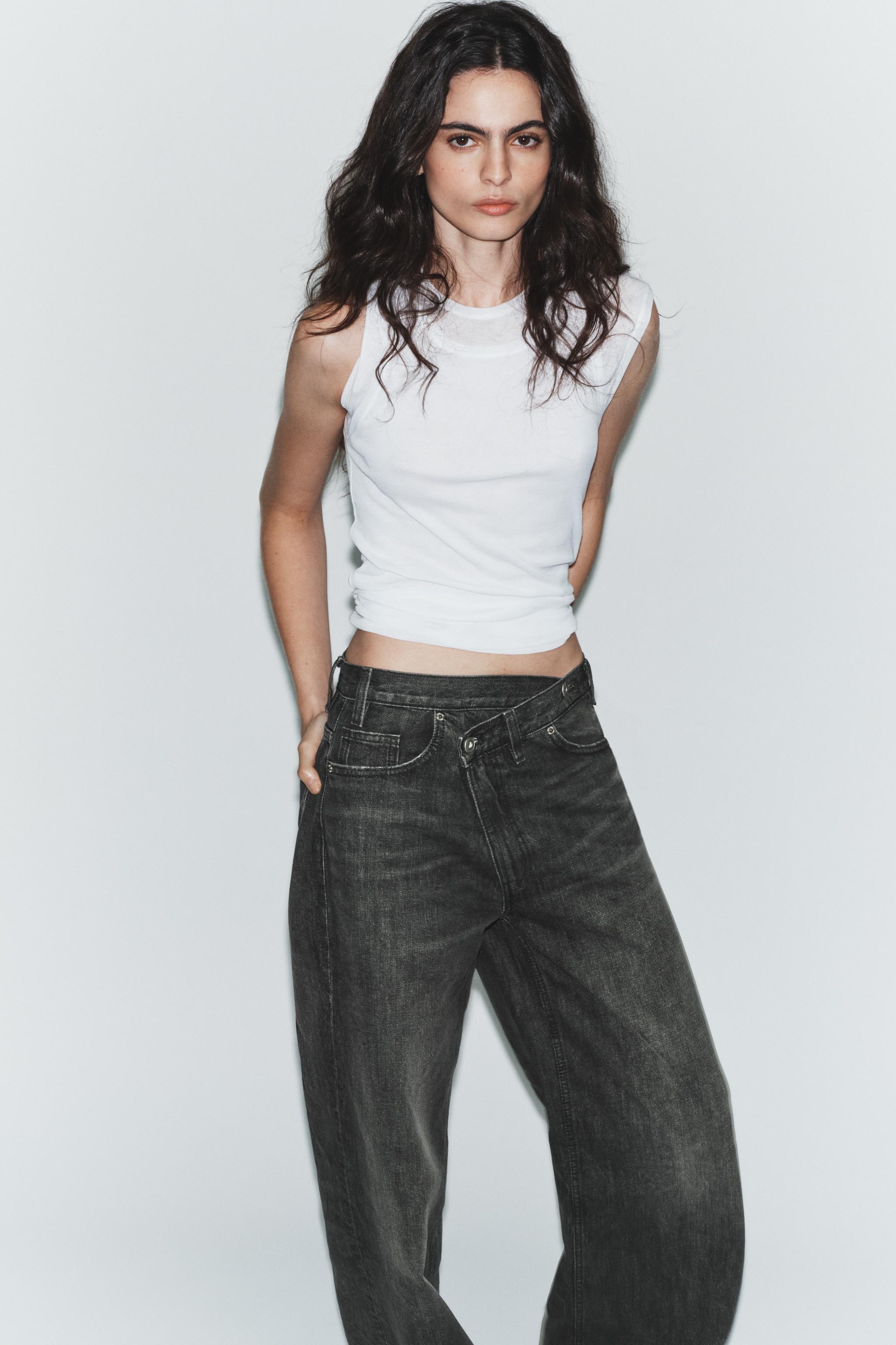 TRF HIGH-WAIST CROSSOVER WAIST WIDE LEG JEANS